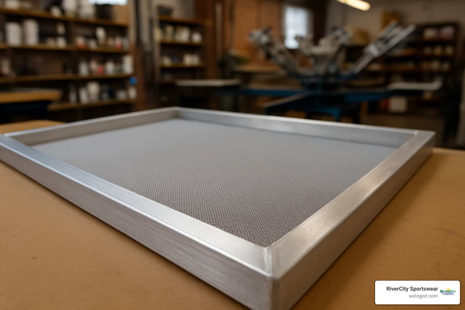 stretched mesh screen in aluminum frame - materials used in silkscreen printing